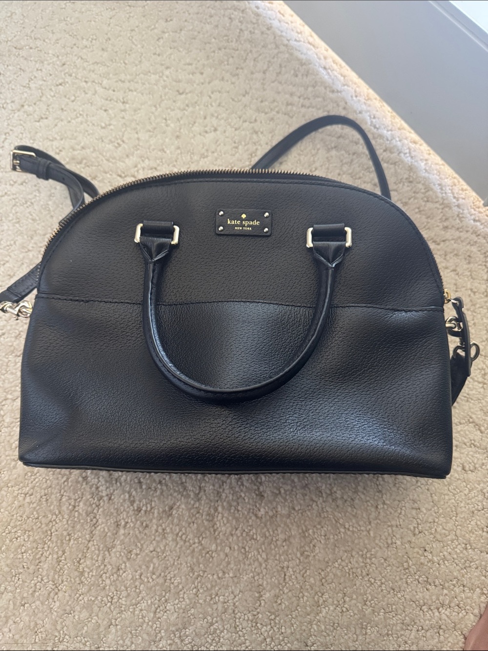 kate spade Black Pebbled Leather Satchel with Crossbody Strap